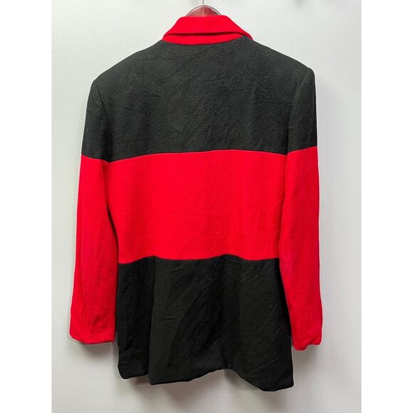 Focus 2000 Jacket Womens 10 Red Black striped wool Cashmere blend button front - Picture 5 of 5